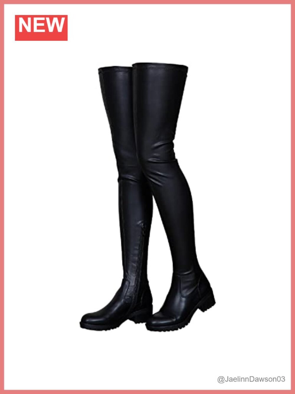 Women's Thigh High PU Leather Boots Round Toe Chunky Heel Side Zipper Over Knee